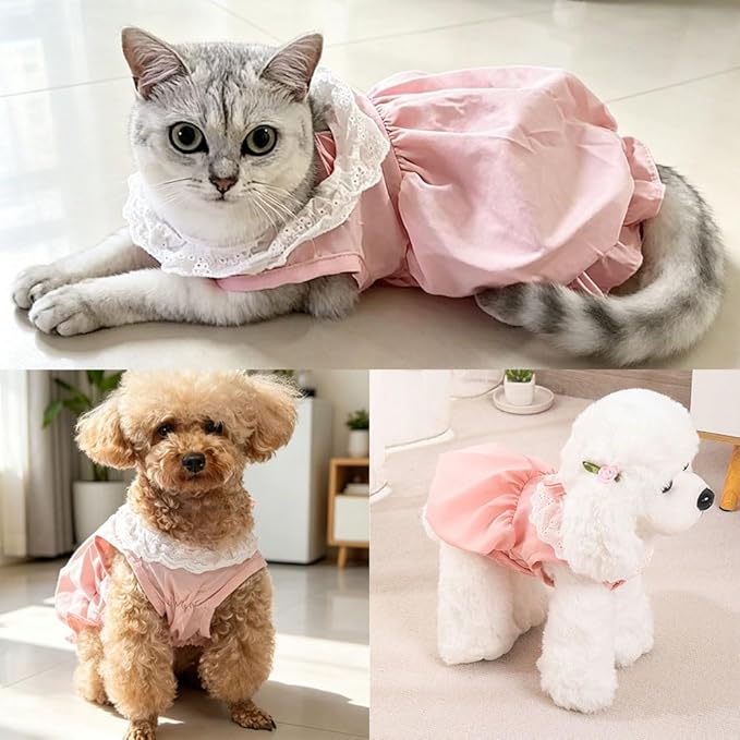 Pet Pumpkin Princess Dress for Small Dogs Cats, Breathable Polyester Lace Skirt, Adjustable Strap Sleeveless Puppy Kitten Outfit for Ragdoll Yorkie Maltese, Spring Summer Sweet Costume(Pink, Small)