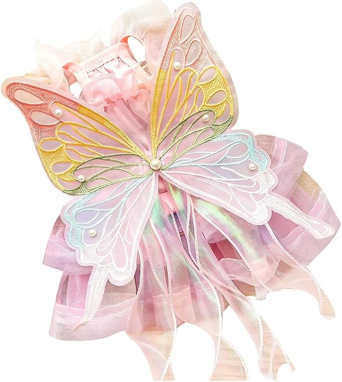 Dog Cute Rainbow Butterfly Dresses Cat Princess Dresses Pet Wedding Dresses Suitable for Corgis Teddy Dogs French Bulldog (Ribbon Butterfly Skirt,XL)
