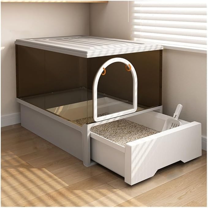 Pet Supplies, Hooded Cat Litter Box with Lid & Scoop, Front & Top Entry, Easy Clean(Gray)