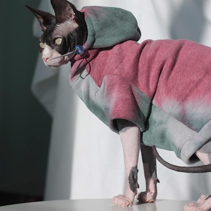 Sphynx Cat Clothes Hairless Cat Clothes Devon Rex Clothing Autumn Winter Fleece-Lined Warm Cats Jacket for Small Dog Cat Hoodie (XL)