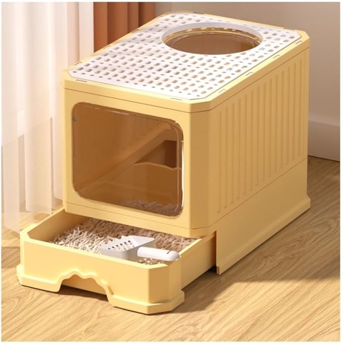Pet Supplies, Foldable Covered Cat Litter Box with Scoop & Top/Dual Entry(Orange)