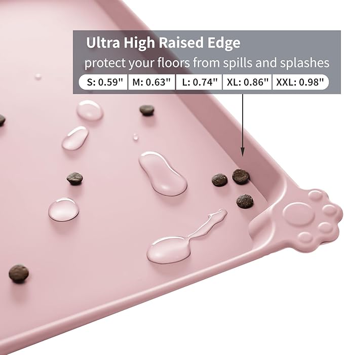 Reopet Waterproof Pet Feeding Mat, Non-Slip Silicone Placemats for Dog Cat Food and Water Bowl, High Raised Edges to Prevent Spills and Protect Floors