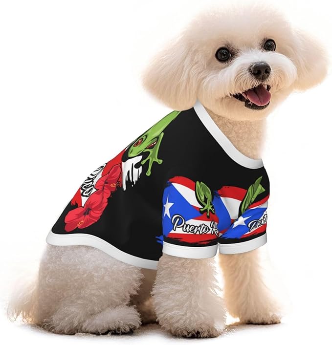 Puerto Rico Frog Flag Dog Shirt Pet Cotton T-Shirt Soft Breathable Dog Clothes Stretchy Puppy Outfit Doggy Tank Top Funny Outdoor Apparel Daily Wear for Small Medium Dogs Cats Brown Medium