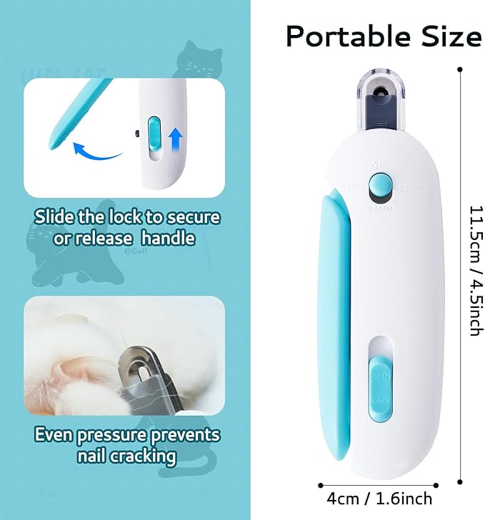 Cat Nail Clipper Adjustable Size, Cat Claw Clippers with 3-Size Trimming Hole & Hidden Nail File Round Hole Blade Pet Grooming Tool for Kittens & Indoor Cats