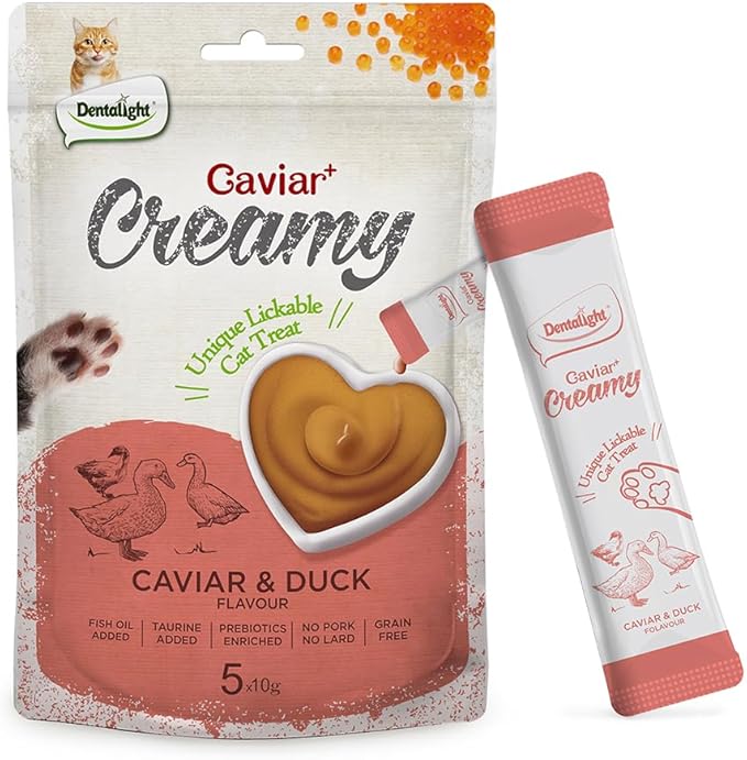 Caviar Creamy Lickable Cat Treats Snack Kitty Treats for Training 5 Pack, (50g, Duck)