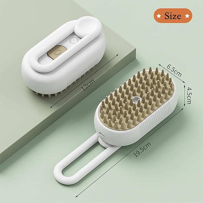3-in-1 Cat & Dog Grooming Brush, Steam & Massage, USB Rechargeable, White, All Hair Types, Pet Owners (Cats & Dogs), Unisex