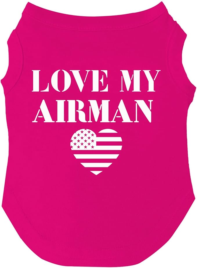 Love My Airman Dog Tee Shirt | Sleeveless | Sizes for Puppies, Toys and Large Breeds (Hot Pink, Small 91)