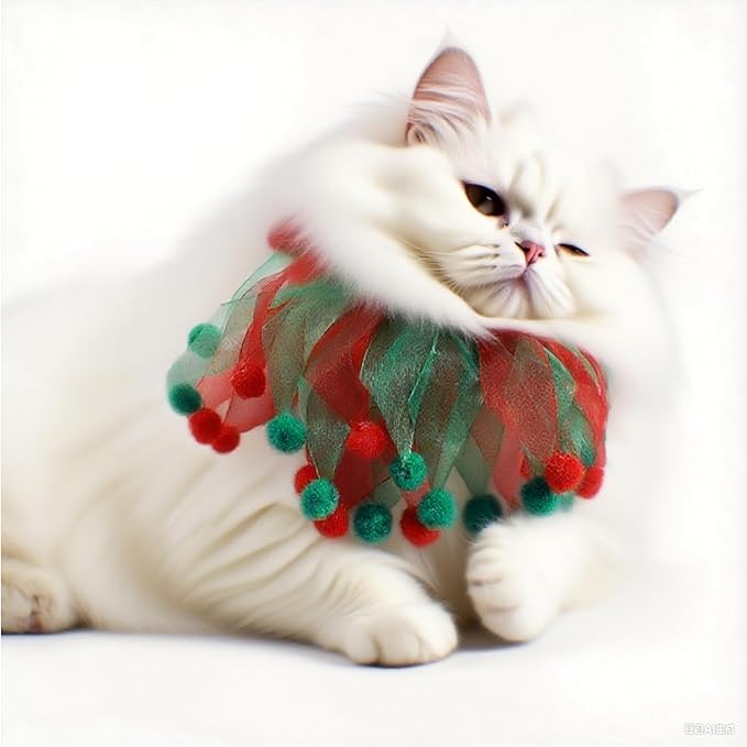 2PCS Christmas Pet Collar Ornaments Red Green Collar Adjustable Holiday Dress for Cat and Dog (C-S-30CM)