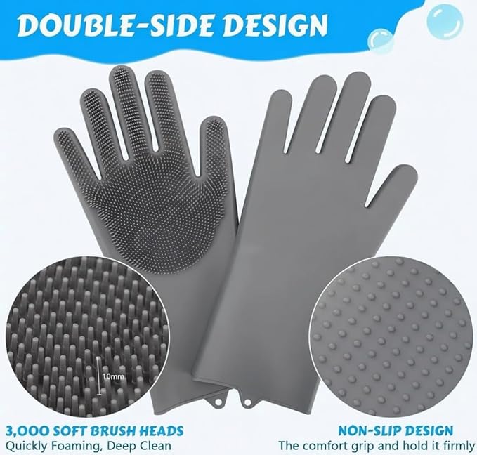 Pet Grooming Gloves for Dogs & Cats, Silicone Deshedding Brush, Gentle Fur Remover, Bathing & Massage Gloves. 3 Colors Variation (Gray)