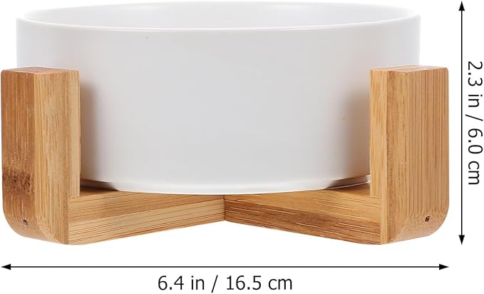 Alipis Ceramic Elevated Cat Bowl with Wood Rack, High Feet Feeder Small White Straight Edge, Raised Feeding and Watering Dish for Cats and Kittens