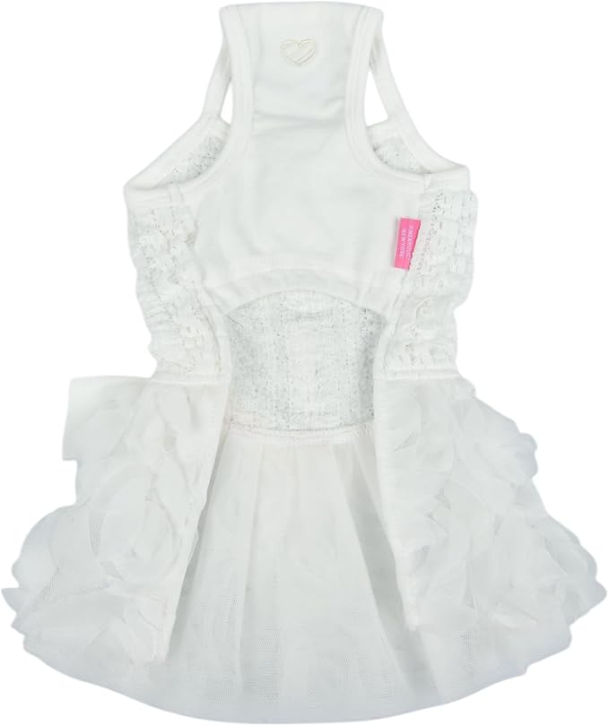 Pinkaholic New York Otelia Dog One-Piece Dress Trendy Fashionable Cute Elegant Dog Apparel for Small Dogs, Ivory, Small