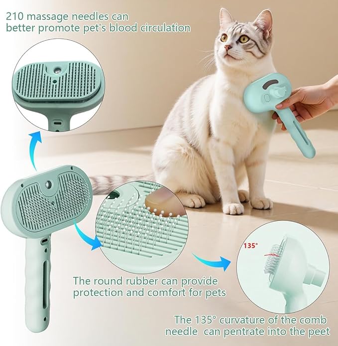 Pet Steam Brush for Dog and Cat，3 in 1 Spray Hair Removal Comb，Steam for Shedding & Grooming，Water Brush for Long and Short Haired Pets Remove Tangled Loose Hairs (Pink)