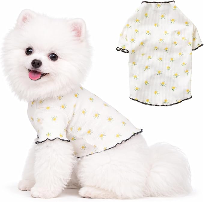 Winmany Dog Cooling Shirt for Small Dog Cat, Puppy Summer Sun Protection Stretchable Clothes, Quick Dry Breathable Pet Vest Outfit,Yellow Flower, Small