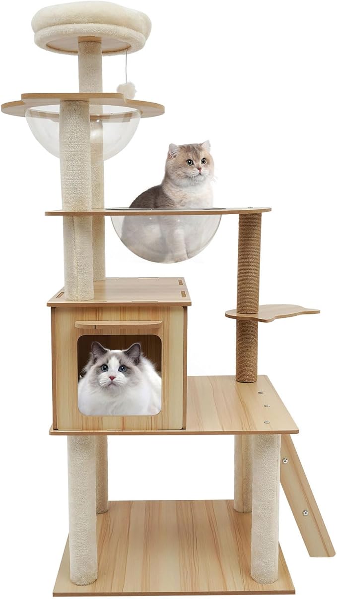 Cat Tree Modern Cat Tower for Indoor Cats, Multi-Level Cat Condos with Scratching Post & Resting Platforms for Large/Small Cat Climbing, Cat Activity Center Playground