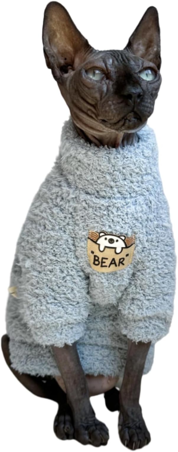 Sphynx Cat Clothes Hairless Cat Super Soft Warm Fleece T Shirt Elastic Winter Sweater Outfit, Pet Clothes for Sphynx Cat Coat for Cats and Small Dogs Apparel (Blue, X-Large)