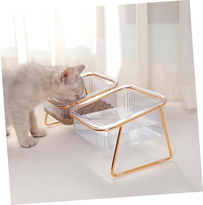Elevated Cat Bowl with Iron Stand Abs Feeding and Water Feeder for Pets Stable Anti-tip Design Dual Bowls for Cats and Dogs Easy to pet Feeding Watering Station