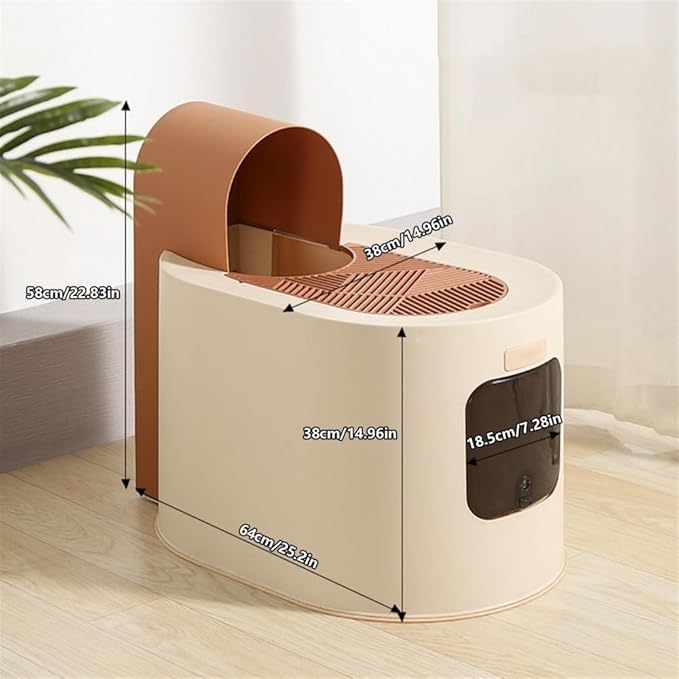 Pet Supplies, Large Hooded Cat Litter Box with Lid,Anti Splash & Easy Clean Tray(Brown)
