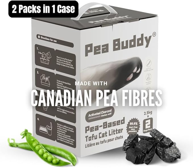 Pea Based Tofu Cat Litter, Dust Free Cat Litter, Low Tracking, and Natural Odor Control, Flushable (2 Bags, Charcoal (Unscented))
