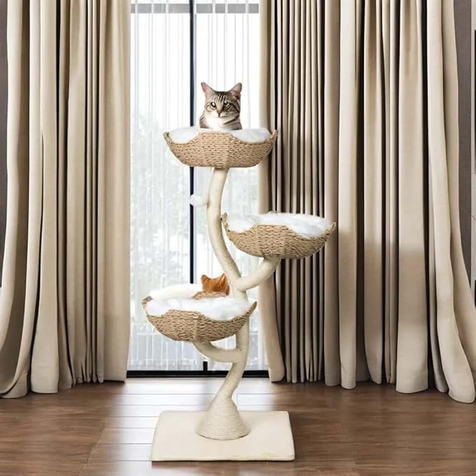 Natural Wood Cat Tree Halloween Wood Scratching Tower Bed Hammock Large Size Cats Perfect Toy Climbing Cat Tree Basket