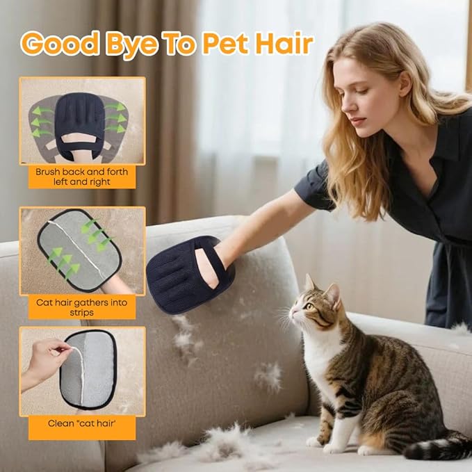 5‑Finger Pet Hair Remover Glove – Electrostatic Reusable & Washable Mitt for Cats & Dogs – Lint & Fur Removal for Clothing, Couch, Carpet & car interiors – Cleaning Comb Included (Black)