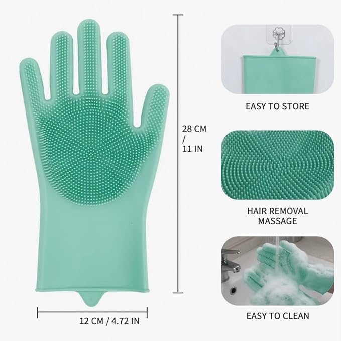 PETLUXE, Pet Grooming Gloves for Dogs & Cats, Silicone Deshedding Brush, Gentle Fur Remover, Bathing & Massage Gloves. 3 Colors Variation (Green)