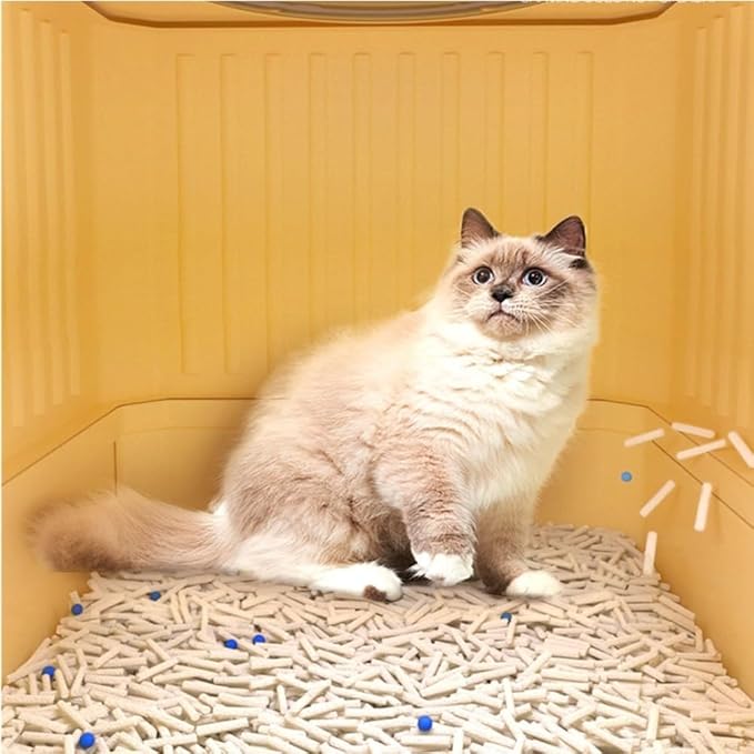 Pet Supplies, Enclosed Cat Litter Box with Lid & Scoop,Front Entry, Top Exit Design(Yellow)