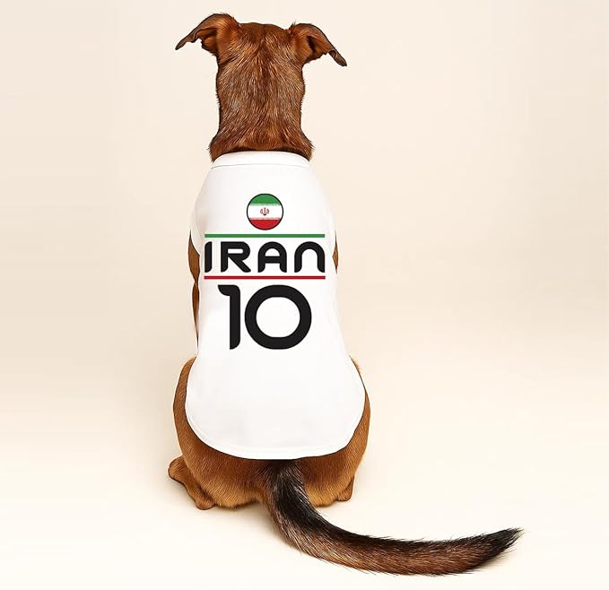 Iran Flag Soccer Jersey Style Dog Tee Shirt | Sleeveless Breeds | International Soccer | Game Day |White, 6X-Large 1789