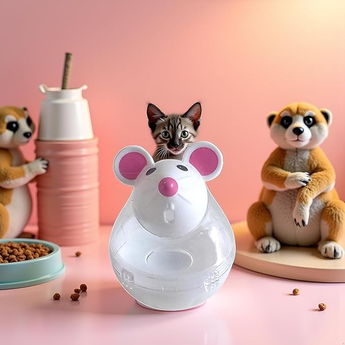 Beige Interactive Cat Toy, Mouse Shape Treat Dispenser, Food Storage Holder for Indoor Cats and Kittens, Cat Mice and Animals Toys for Pet Increases IQ Interactive & Food Dispensing