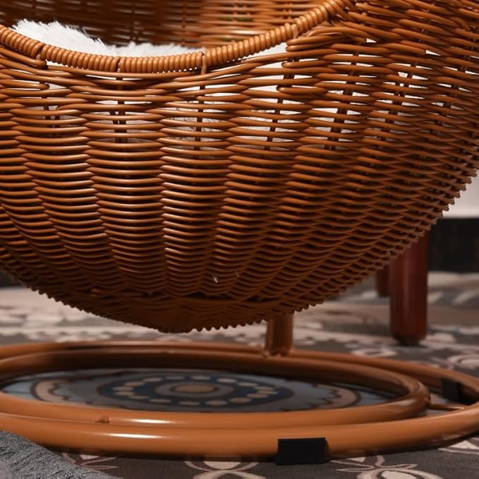 Elevated Rattan Pet Hammock Nest Cat & Dog Bed - Breathable, Raised, Outdoor Cat Furniture (Natural-C)