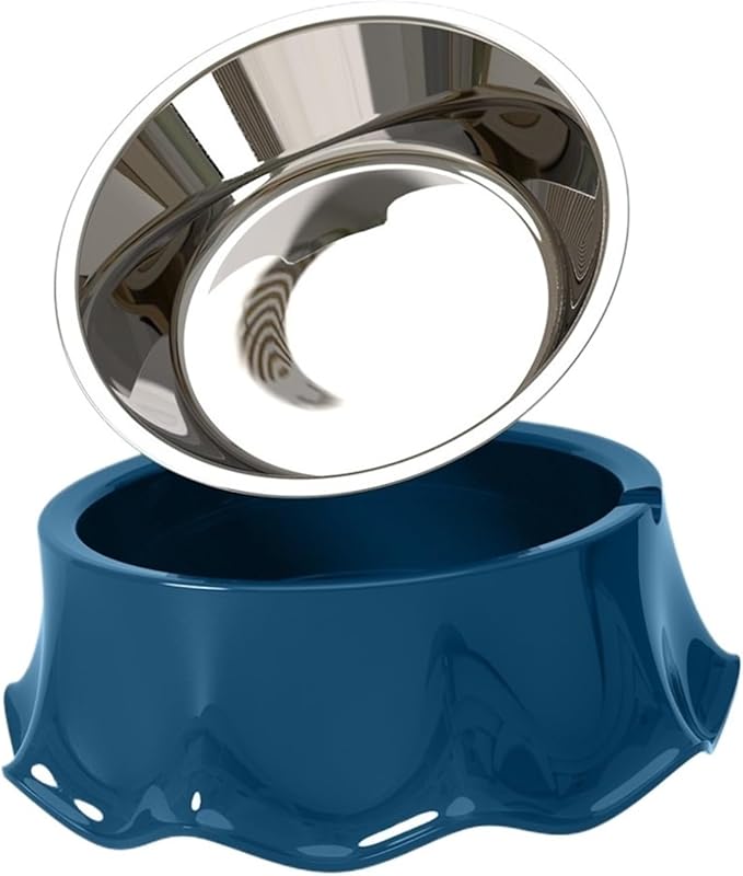 2pcs Cat Bow Kitten Puppy Food Feeding Bowls Stainless Steel Cats Drinking Feeder Pet Dogs Feeders(Blue)