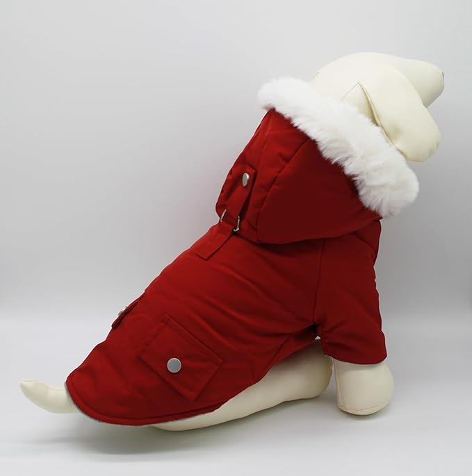 Pet Warm Dog Coat for Winter Dog Clothes Hooded Dog Jacket for Small Puppies Medium Large Dog Cat Clothes Insulated Padded Snow Jacket for Cold Weather Faux Fur (Large, Dark Red)