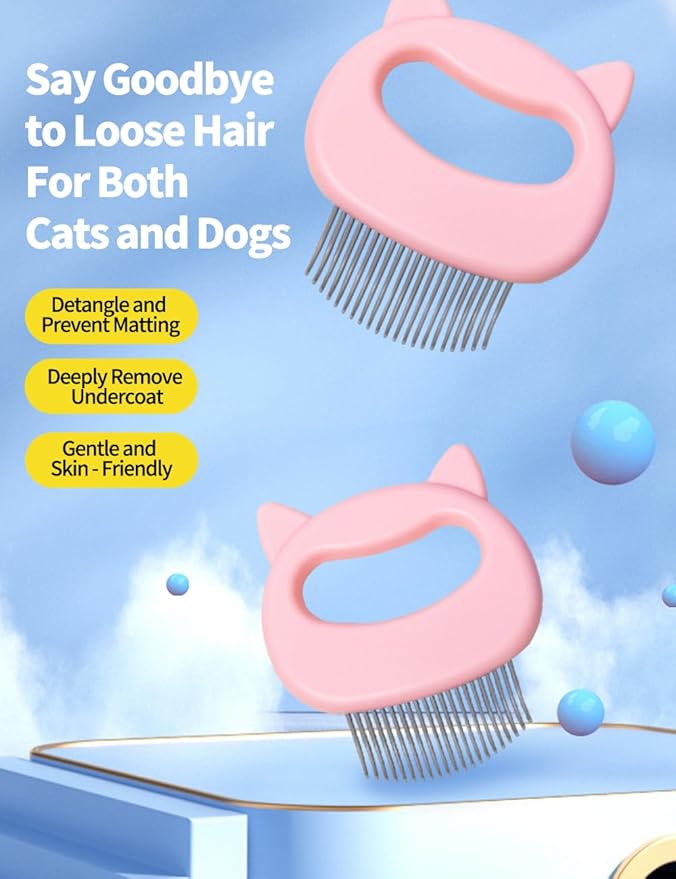 Cat Comb Pet,Short Hair Removal Massaging Shell Comb Long Hair Removal Soft Deshedding Brush, Grooming And Shedding Matted Fur Remover Massage Dematting Tool for Dog Puppy Rabbit（Pink）