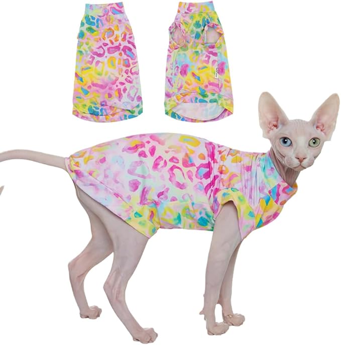 Sphynx Cat Cooling Shirt for Summer, Quick Dry Shirt Breathable UPF 50+ Shirt for Cats & Small Dogs Apparel, Summer Vest for Cats (Tie-Dye, Small(2-3.5lbs))