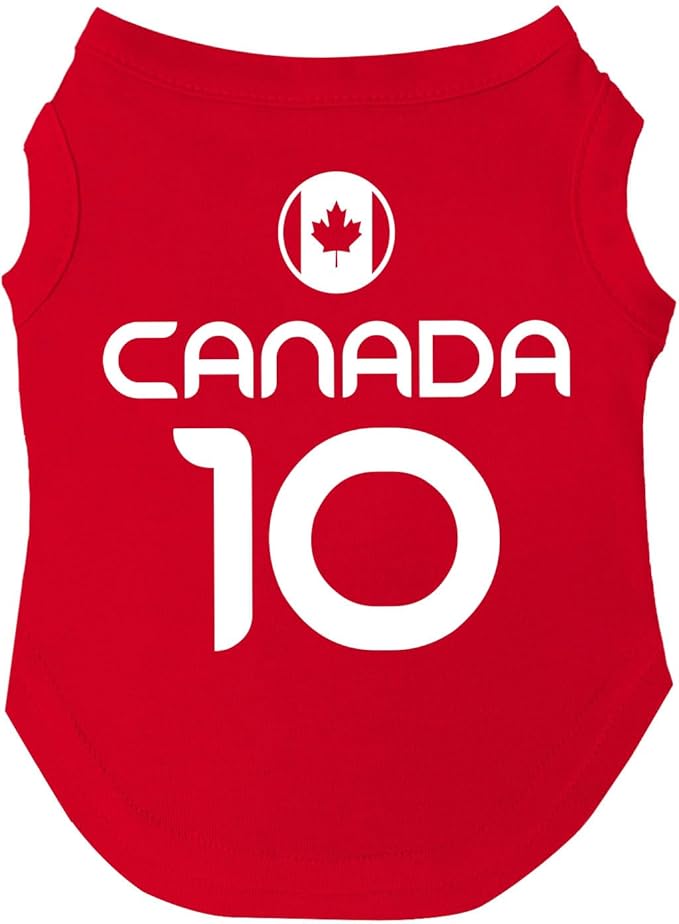 Canada Flag Soccer Jersey Style Dog Tee Shirt | Sleeveless Breeds | International Soccer | Game Day |Red, X-Small 1648