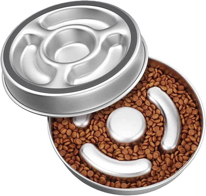 Dog and Cats Slow Feeder Stainless Steel Feeding Bowl to Stop Food Gulping for Small Puppy and Kittens Pet Slow Bowl