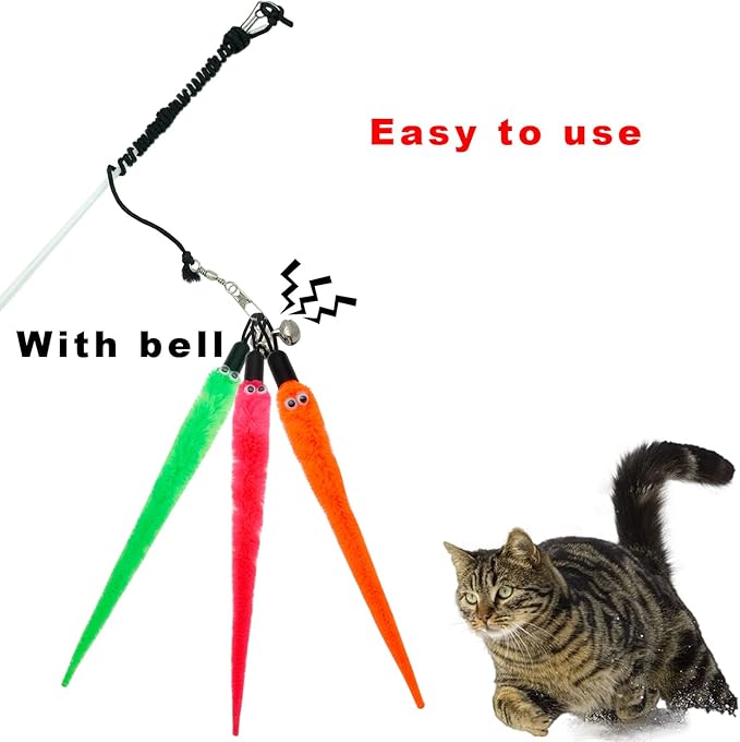 CATENESS Cat Worm Toy Refills, 15 Pieces Cat Wand Attachments Worms Toy for Indoor Cats