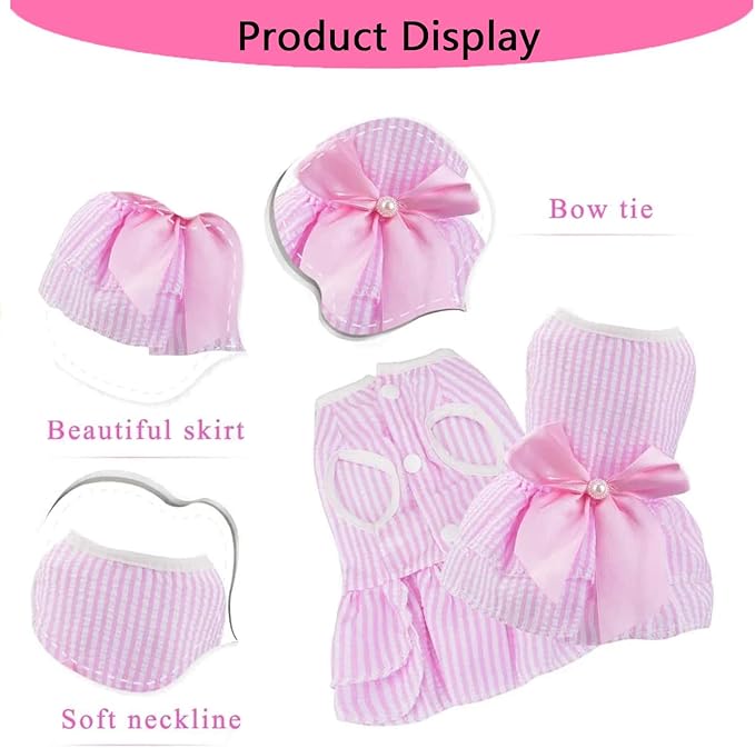 Qiansail 2Pcs Dog Dresses, Puppy Summer Clothes Cute Pet Girl Princess Dress Sweet Bow Knot Skirt Female for Puppy Kitten (L)