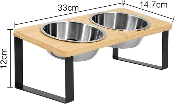 Elevated Cat Bowls Raised Food with Wooden Stand 2 Stainless Steel for Cats and Puppy