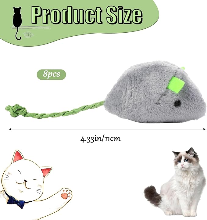 Mozeat Lens 8 Pack Toy Mice for Cats Cat Mice Toys Interactive Toy Cats Mouse Plush Cat Toys Catnip Toy Biting Toys for Cats Mouse Shaped Toy for Indoor Cats Realistic Design 8 Color