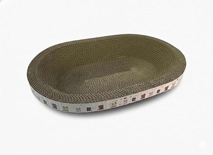 Oval Cat Scratching Basket – Corrugated Cardboard Cat Scratcher & Lounger, 17.5” x 11.75” x 3.5”