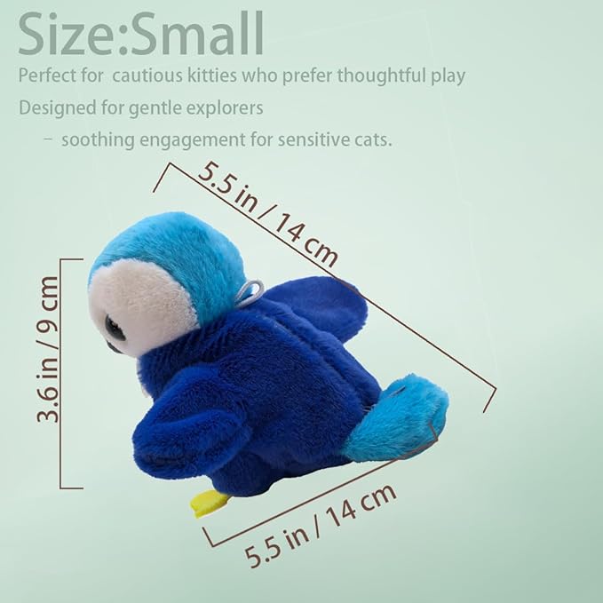Flapping Chirping Bird Cat Toy(Non-Flying), USB Charging, Touch Activated Plush Toy,Simulates Bird Wing Flapping and Sounds, for Cats,Dogs & Small Pets (Small, Blue Dove)