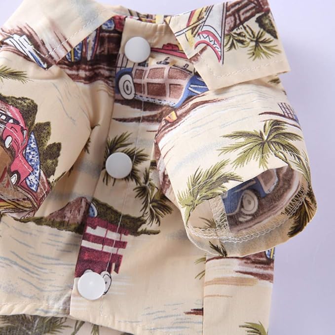 Tangpan Hawaiian Beach Coconut Tree Print Dog Shirt Summer Camp Shirt Clothes (M-14#, Champagne)
