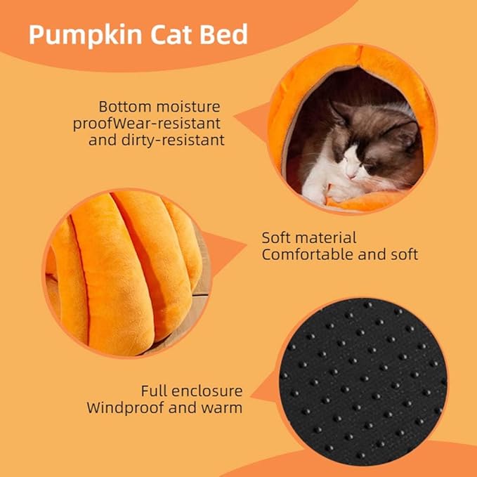 Cute Pumpkin Cat Bed for Indoor Cats，Pumpkin Shape Cat House with Removable Washable Cushioned Pillow，Cat Cave Bed Cat Tent for Puppy and Kitten (Blue,18 in)