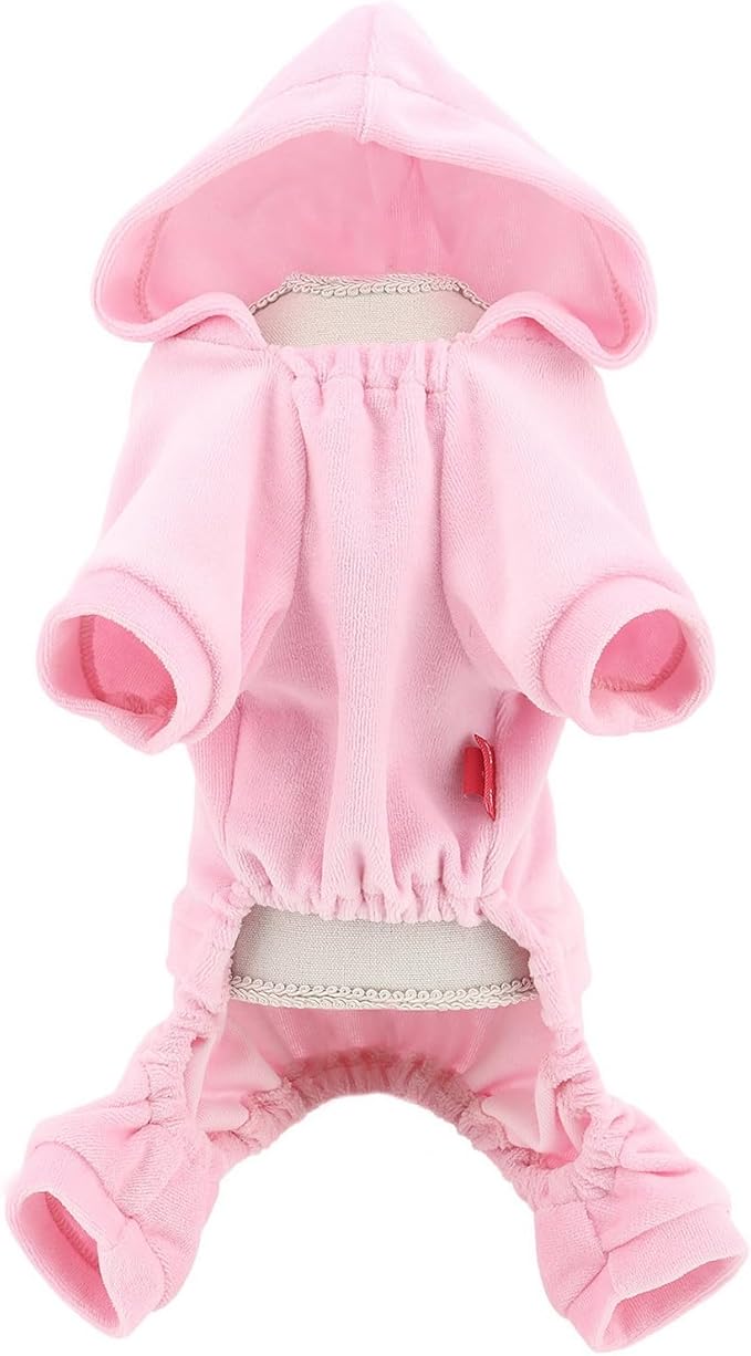 SMALLLEE_LUCKY_STORE Dog Hoodies for Small Dog Girls Rhinestone Crown Doggie Outfits Puppy Pajamas with Leash Hole Stretchy Soft Velvet Clothes 4 Legged Jumpsuit Pet Tracksuit Cat Apparel