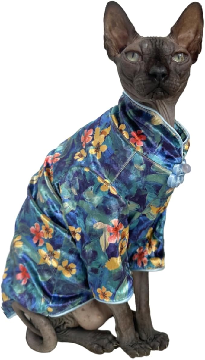 Traditional Culture Sphynx Hairless Cat Cotton T-Shirts Clothes Pet Sweater Cat Vest Pet Clothes Kitten Shirts Small Dogs Apparel (Hawthorn, XXL (13-15 lbs))