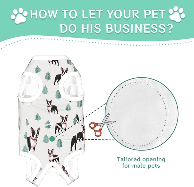 Dog Recovery Suit for Dogs Cats After Spay Surgery Dog Onesie Boston Terrier Grey Pet Pajamas Body Suits Shirt