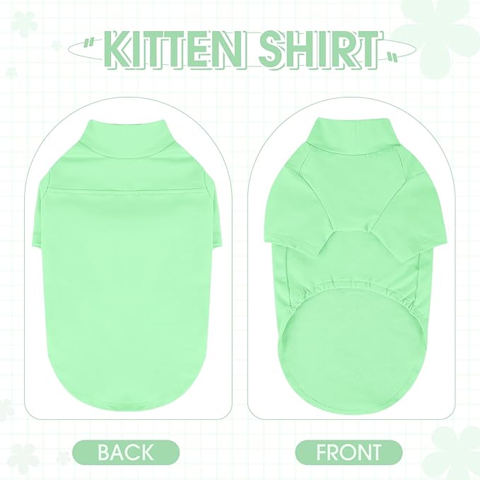 Sphynx Hairless Cat Clothes, Soft Cotton Pullover Turtleneck Shirt with Sleeves for Kitten Puppy Small Dogs, Cat Pajamas for All-Season - Green S