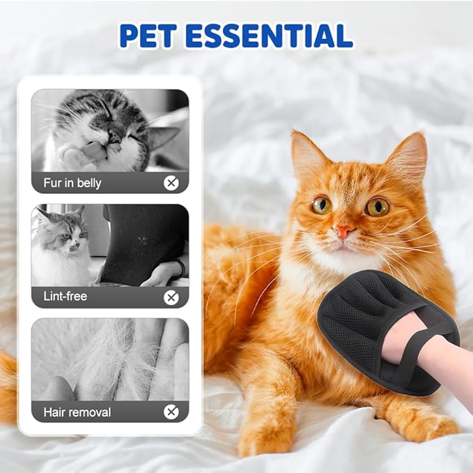 2Pcs Pet Hair Removal Gloves for Cats and Dogs, 2026 New Electrostatic Hair Remover Glove for Cat Dog, Washable Reusable Magic Brush Pet Hair for Couch, Furniture, Laundry (2PCS)