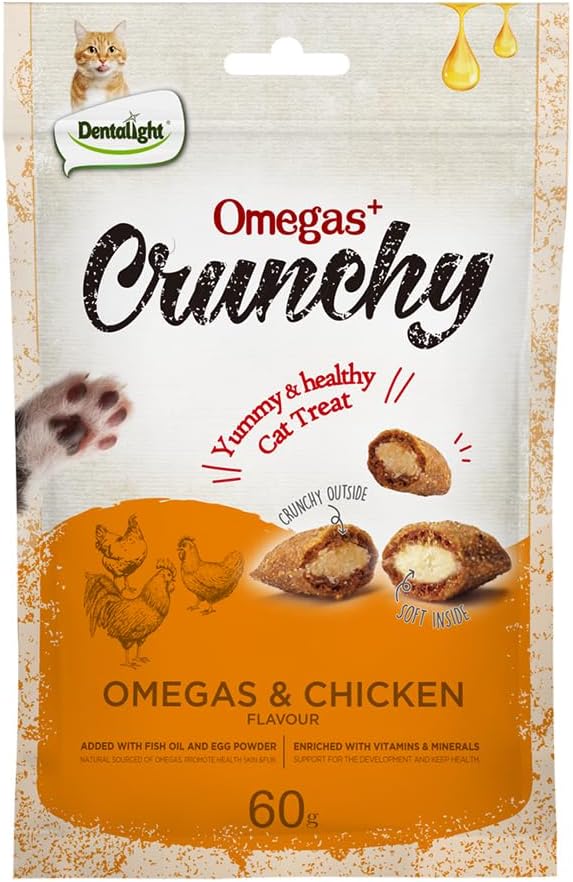 Faywell Omegas Crunchy Cat Chew Treat, Made with Farm Rise Chicken, Soft Inside, Great for Training (60g, Chicken)
