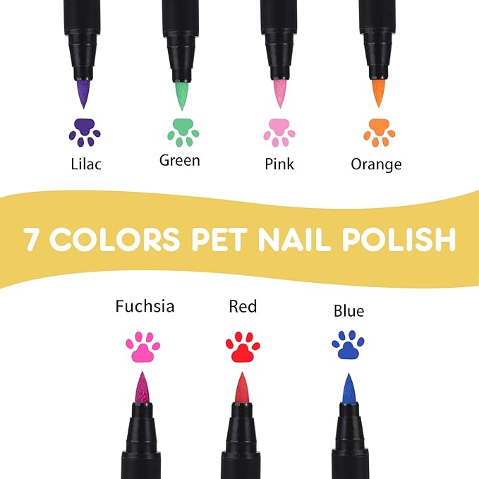 7 Colors Dog Nail Polish Pens Quick Dry,Pet Safe Nail Polish,Easy to Apply,Non Toxic,DIY Dogs Puppy Nails